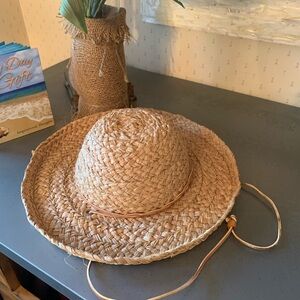 S.F. Green, NATURAL Straw hat with grommets and LEATHER cord strap.